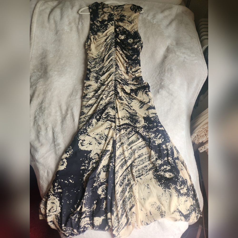 H&M STUDIO Resort Collection Mesh PATERNED Light Yellow Black Dress Sz XXL BNWT - Picture 3 of 15